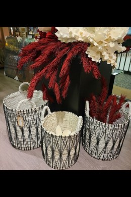  SET OF 3 BLACK AND WHITE BASKETS [201612]
